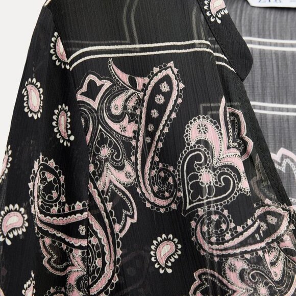 Zara Multicolor Paisley Print Semi-sheer Mini Flare Buttoned Dress Size Large - Picture 3 of 14